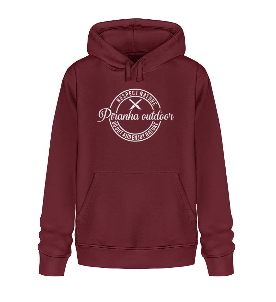 Piranha Outdoor Abenteuer Pur - Unisex Bio Hoodie in Farbe Burgundy