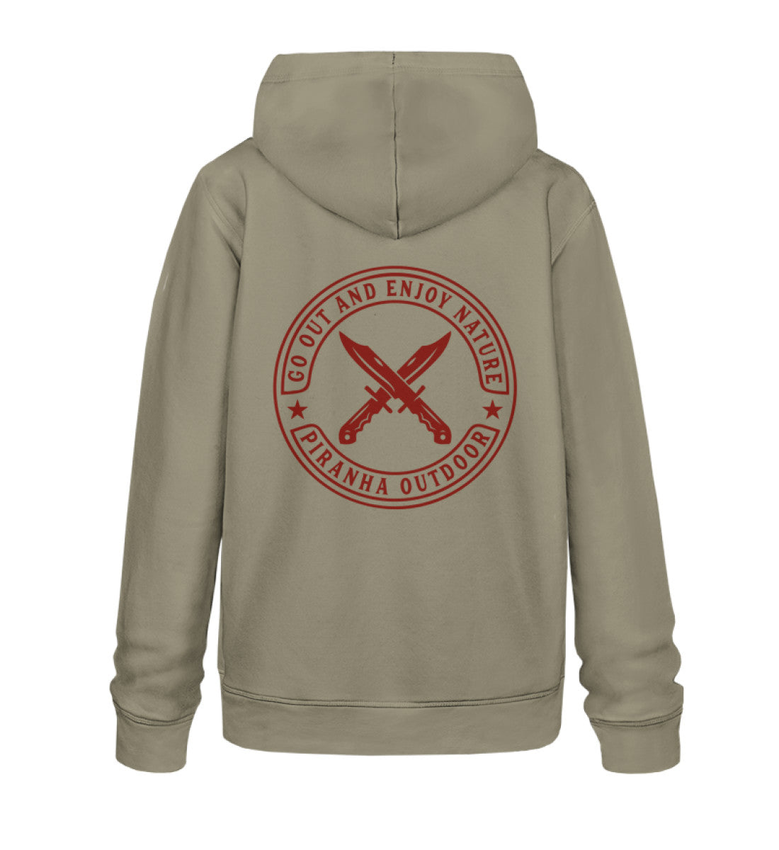 Piranha Outdoor Abenteuer Wildnis - Unisex Bio Hoodie in Farbe Khaki