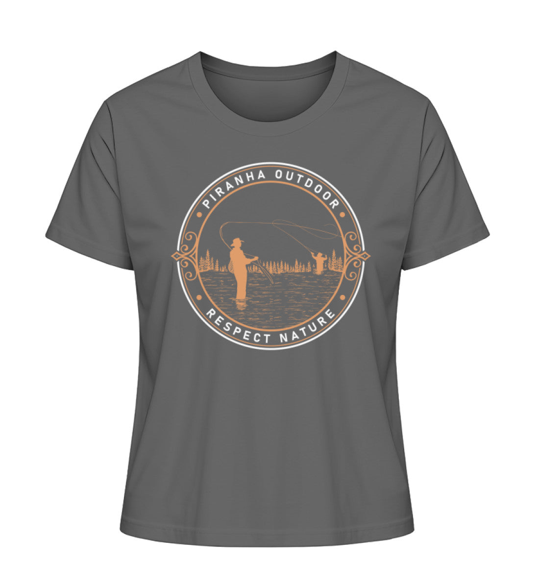 Piranha Outdoor Angler Leidenschaft - Damen Premium Bio T-Shirt in Farbe Anthracite