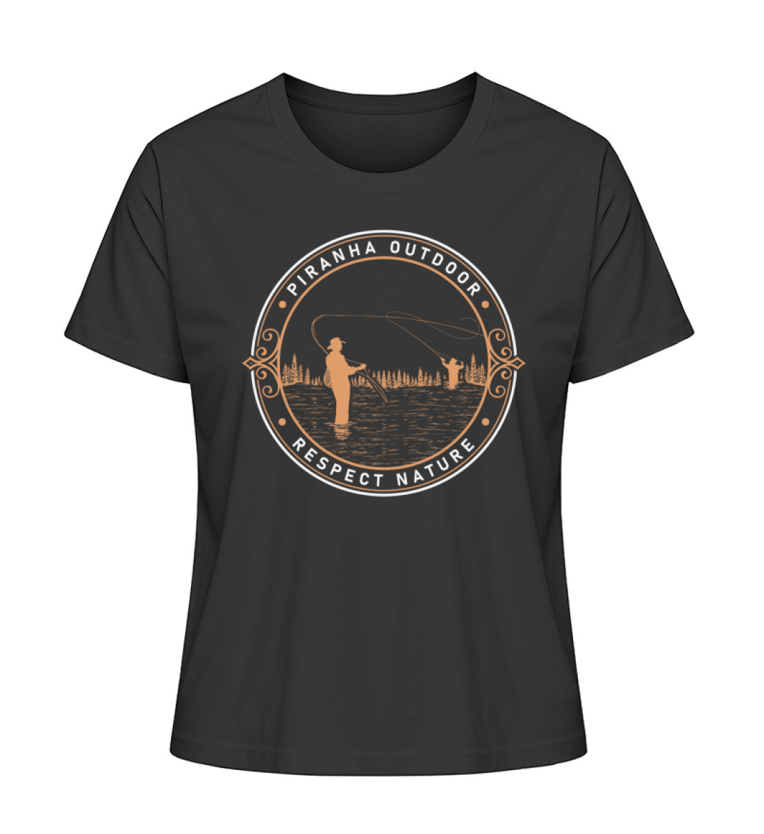 Piranha Outdoor Angler Leidenschaft - Damen Premium Bio T-Shirt in Farbe Black