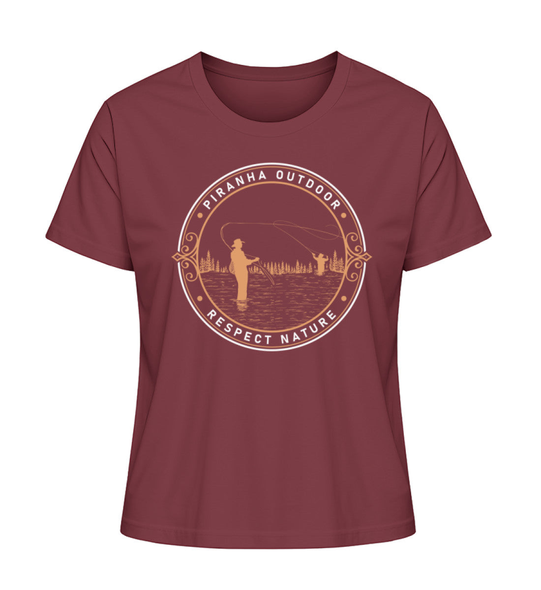 Piranha Outdoor Angler Leidenschaft - Damen Premium Bio T-Shirt in Farbe Burgundy
