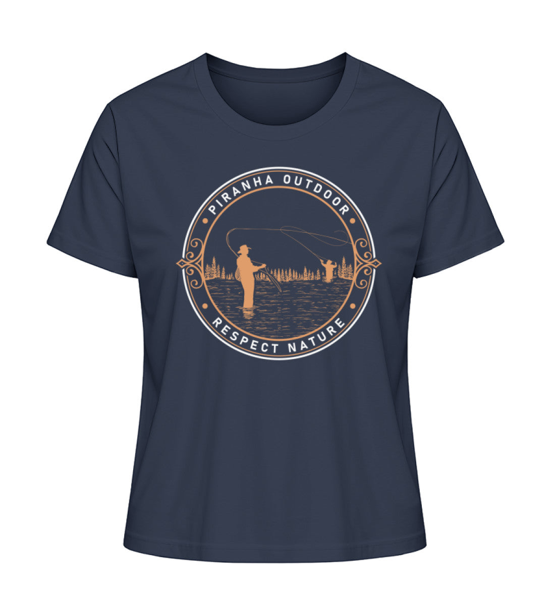 Piranha Outdoor Angler Leidenschaft - Damen Premium Bio T-Shirt in Farbe French Navy