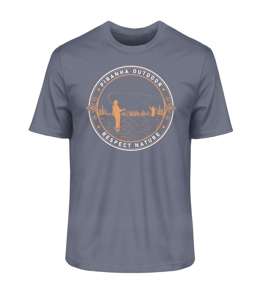 Piranha Outdoor Angler Leidenschaft - Herren Premium Bio T-Shirt in Farbe Dark Heather Blue