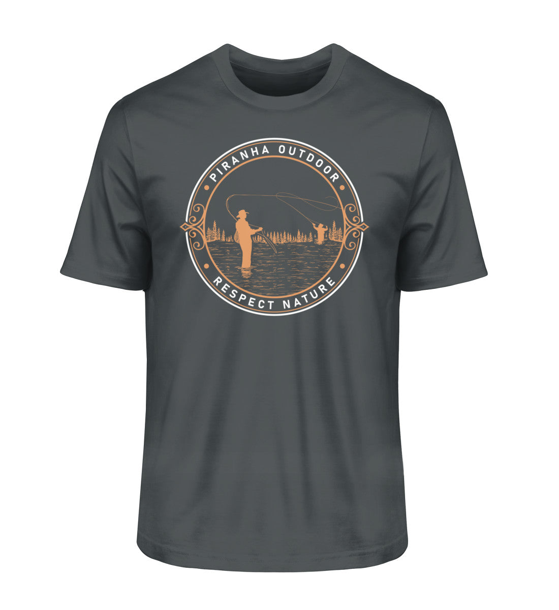 Piranha Outdoor Angler Leidenschaft - Herren Premium Bio T-Shirt in Farbe India Ink Grey
