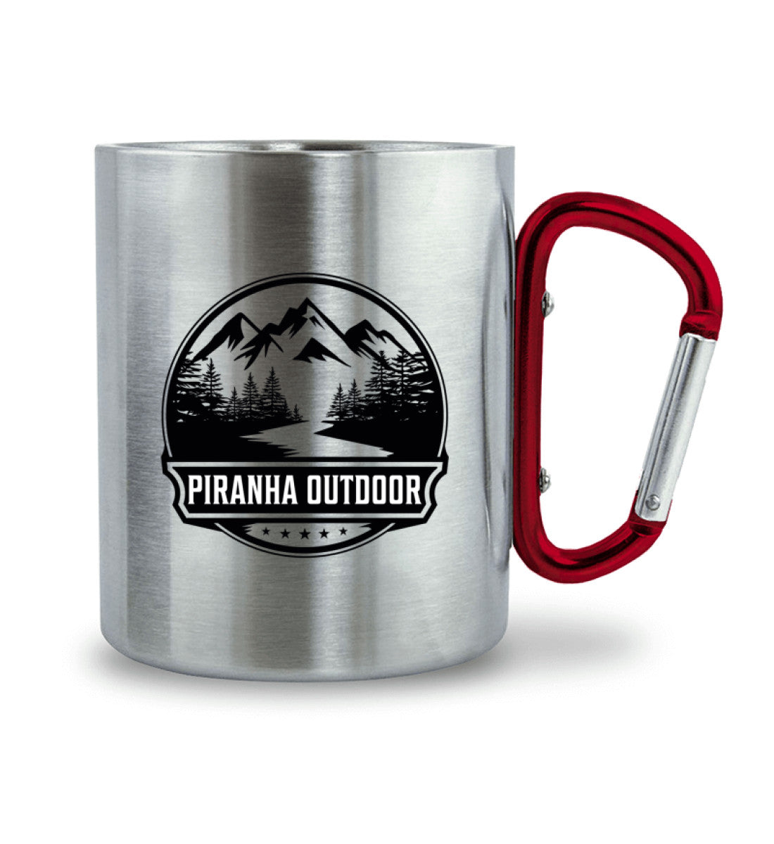 Piranha Outdoor Berg Abenteuer - Edelstahltasse mit Karabinergriff Griff rechts