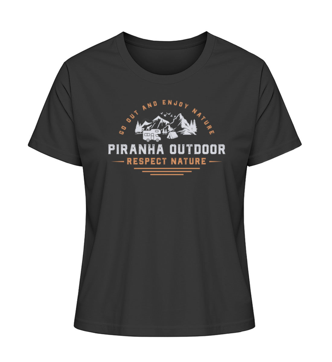 Piranha Outdoor Camper Leben - Damen Premium Bio T-Shirt in Farbe Black