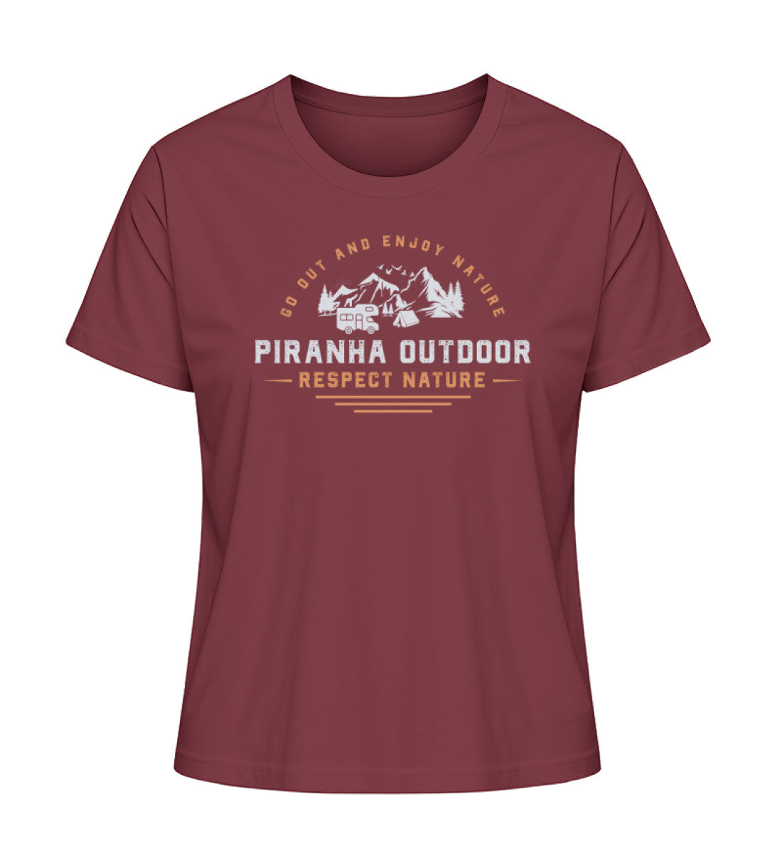 Piranha Outdoor Camper Leben - Damen Premium Bio T-Shirt in Farbe Burgundy
