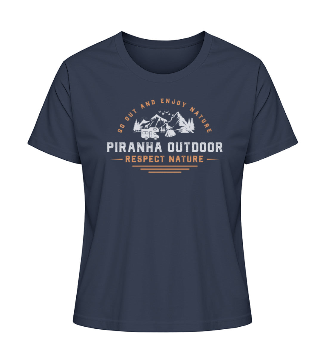 Piranha Outdoor Camper Leben - Damen Premium Bio T-Shirt in Farbe French Navy