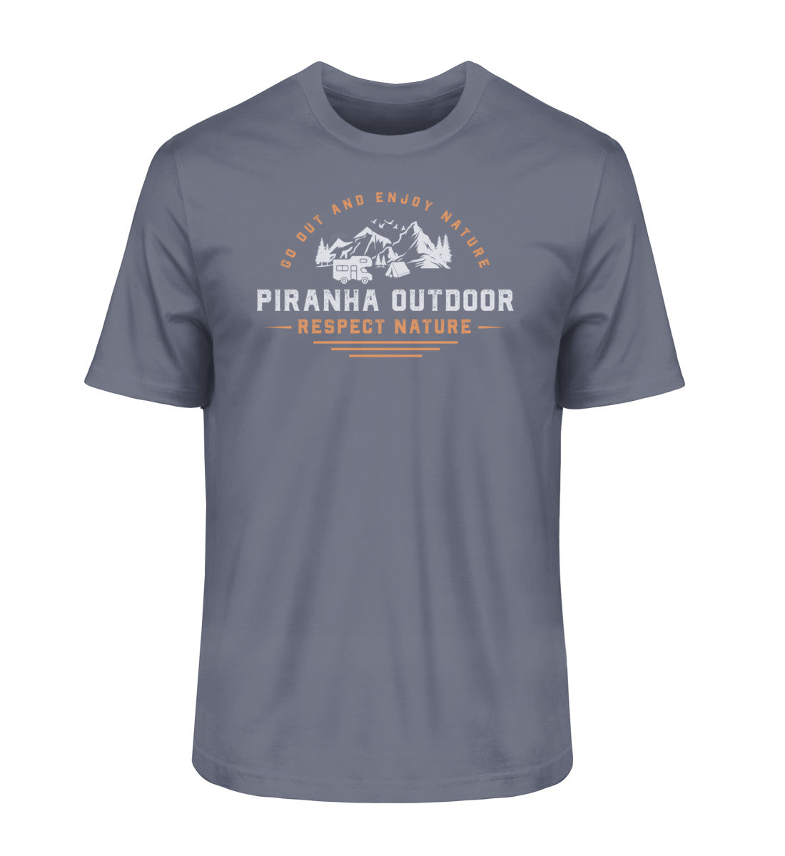 Piranha Outdoor Camper Leben - Herren Premium Bio T-Shirt in Farbe Dark Heather Blue