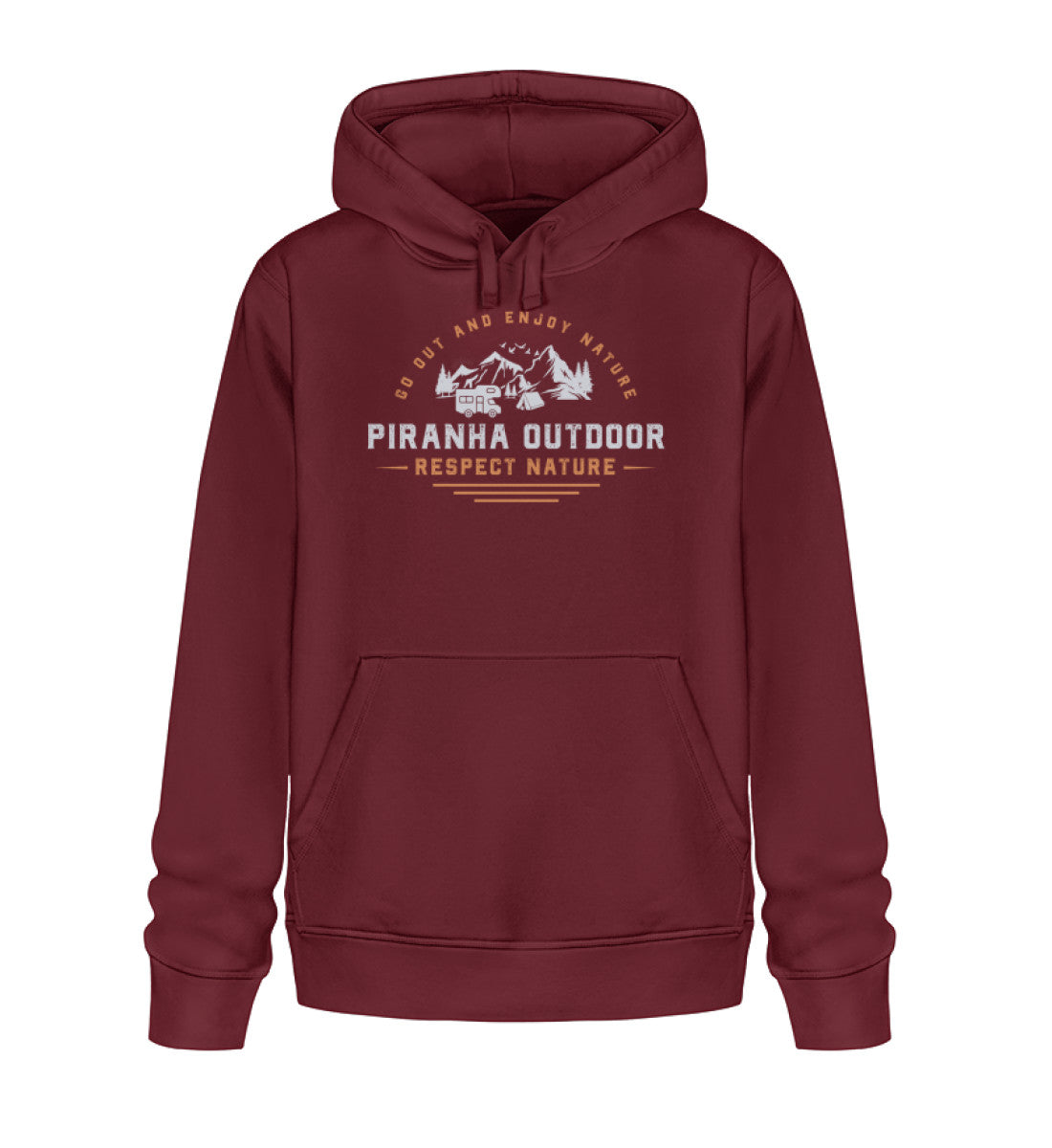 Piranha Outdoor Camper Leben - Unisex Bio Hoodie in Farbe Burgundy