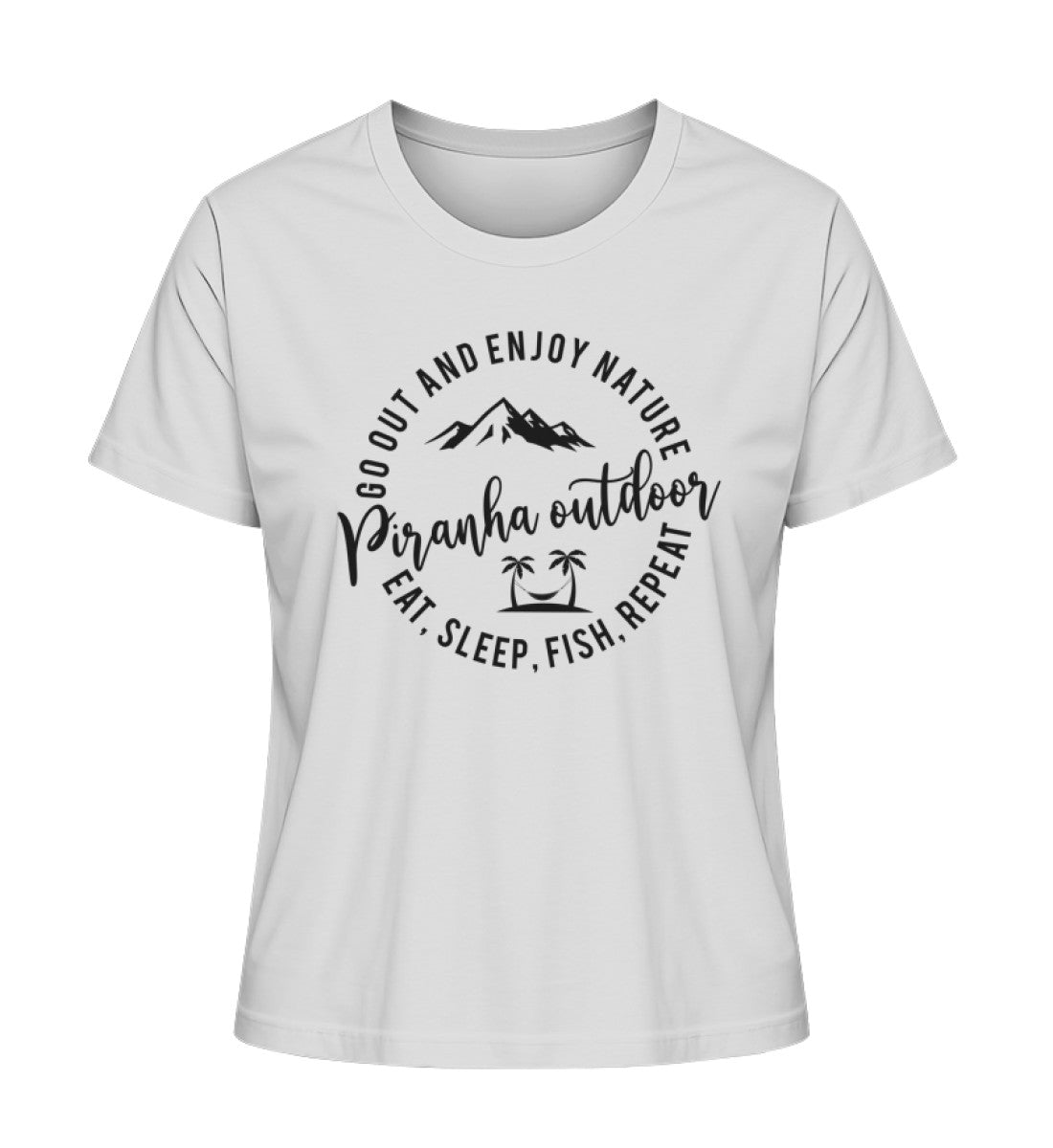 Piranha Outdoor Fisch Natur - Damen Premium Bio T-Shirt in Farbe Heather Grey