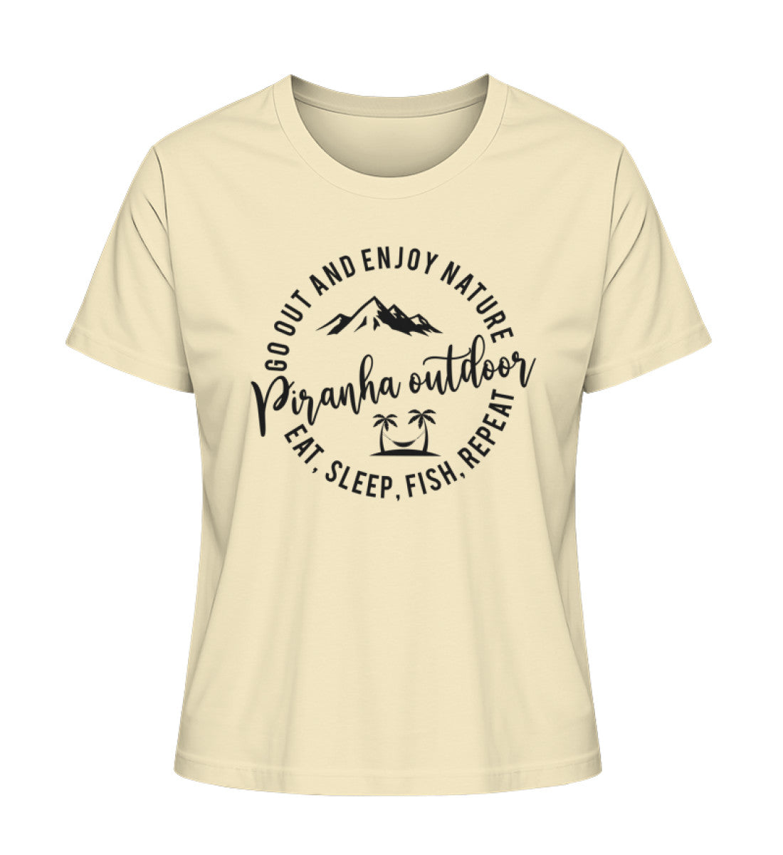 Piranha Outdoor Fisch Natur - Damen Premium Bio T-Shirt in Farbe Natural Raw