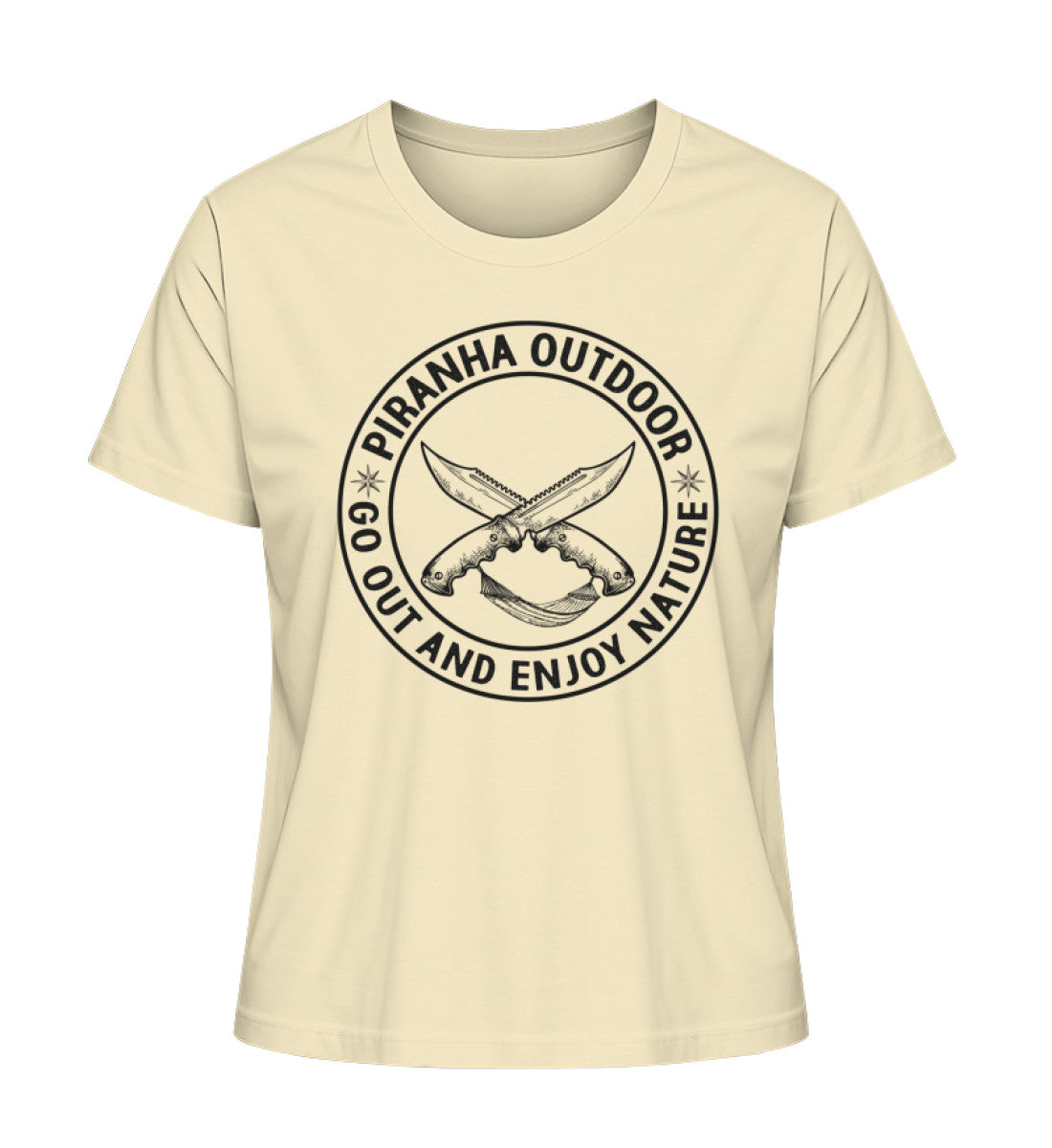 Piranha Outdoor Freiheit Entdecken - Damen Premium Bio T-Shirt in Natural Raw