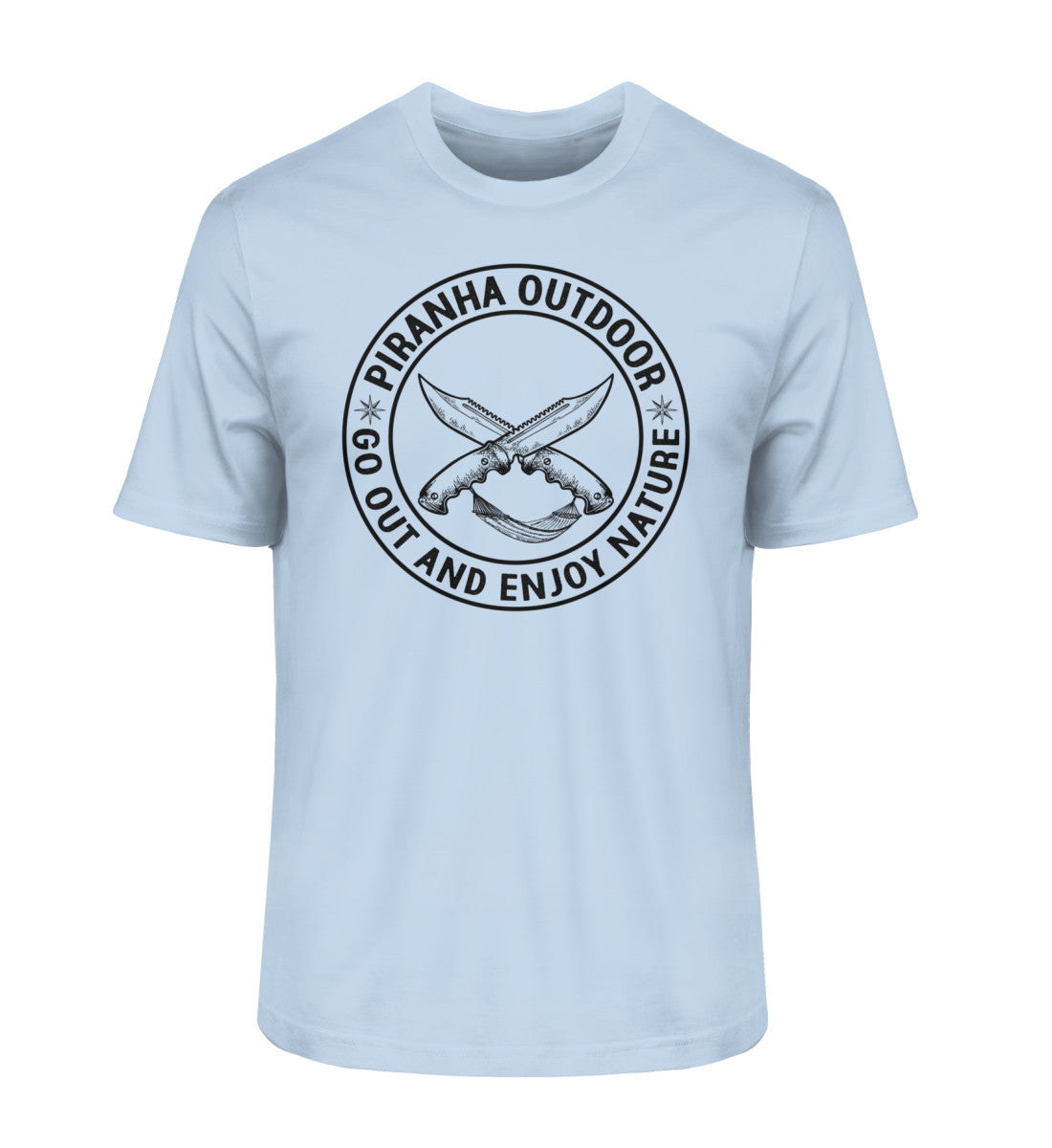 Piranha Outdoor Freiheit Entdecken - Herren Premium Bio T-Shirt in Farbe Blue Soul