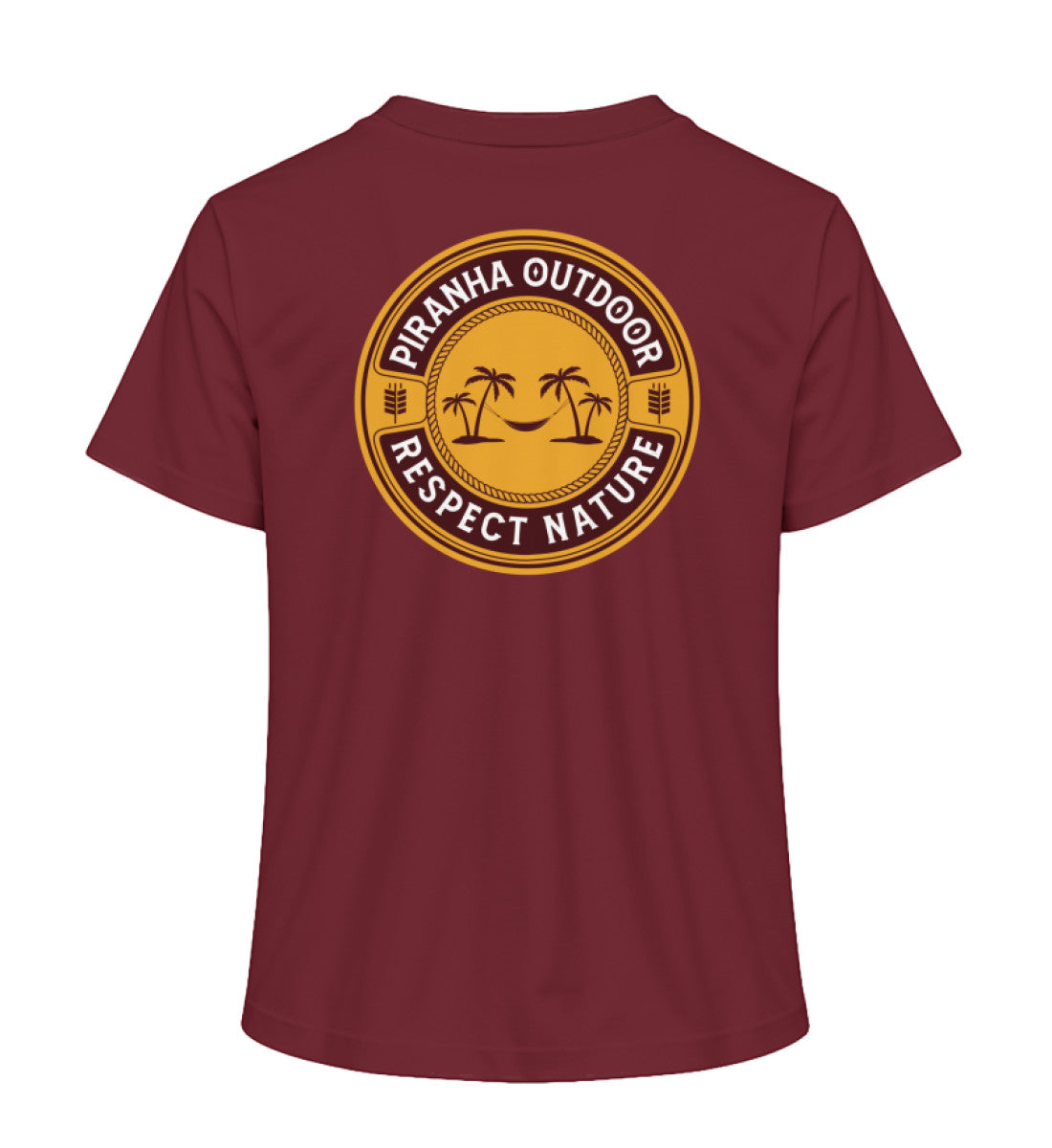 Piranha Outdoor Magische Tropen - Damen Premium Bio T-Shirt in Farbe Burgundy
