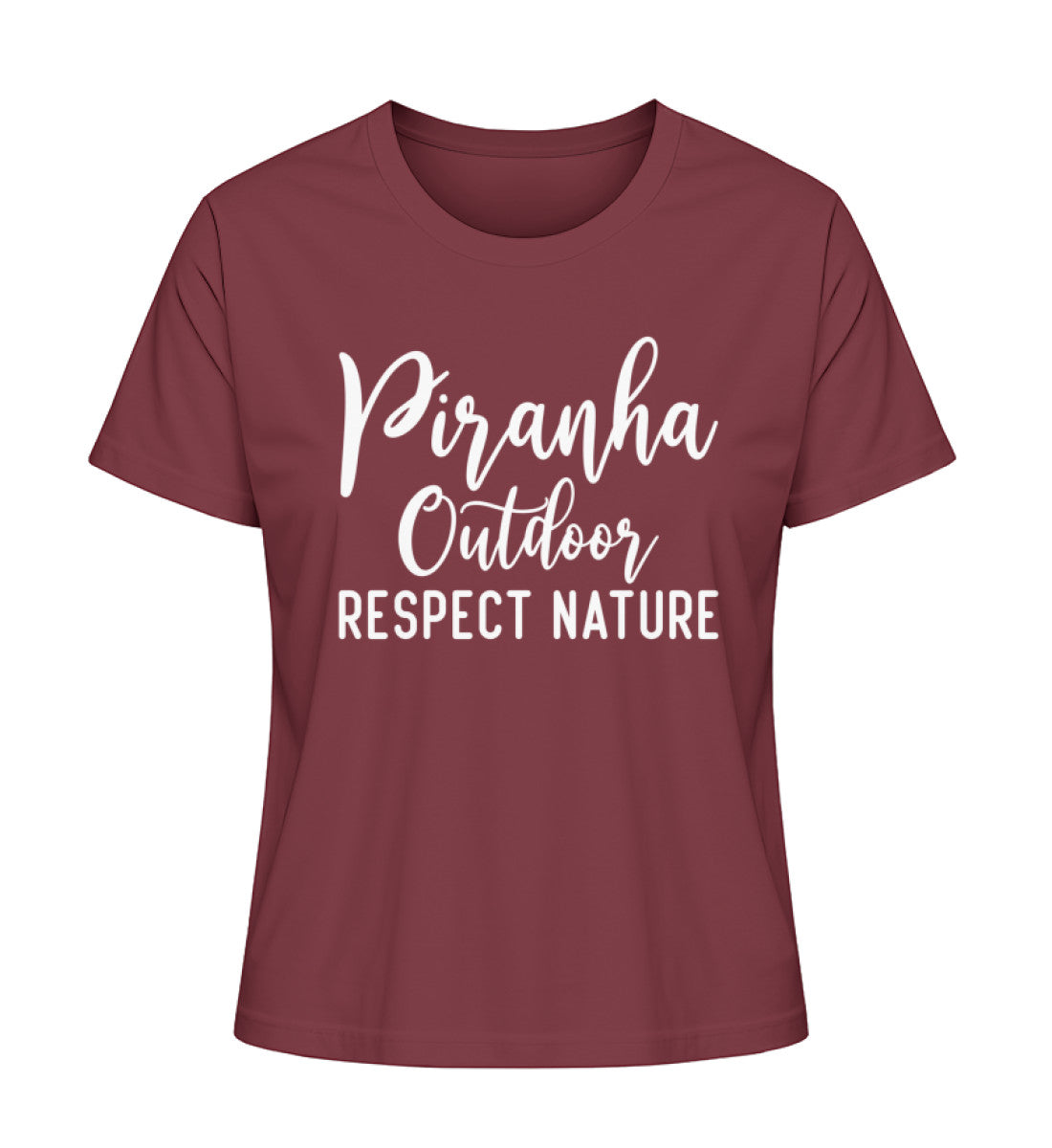Piranha Outdoor Natur Respekt - Damen Premium Bio T-Shirt in Farbe Burgundy