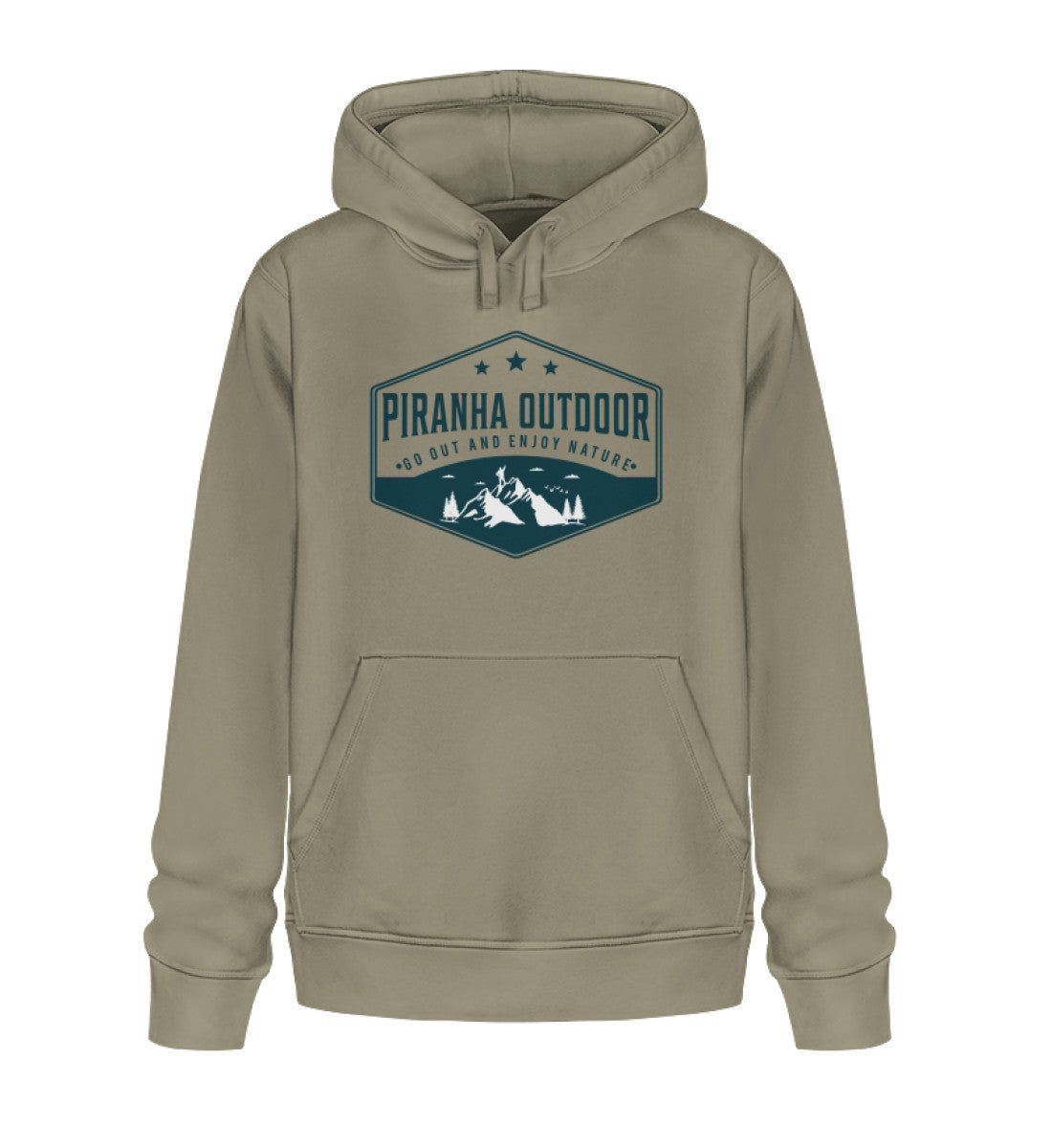 Piranha Outdoor Natur Ruhe - Unisex Bio Hoodie in Farbe Khaki