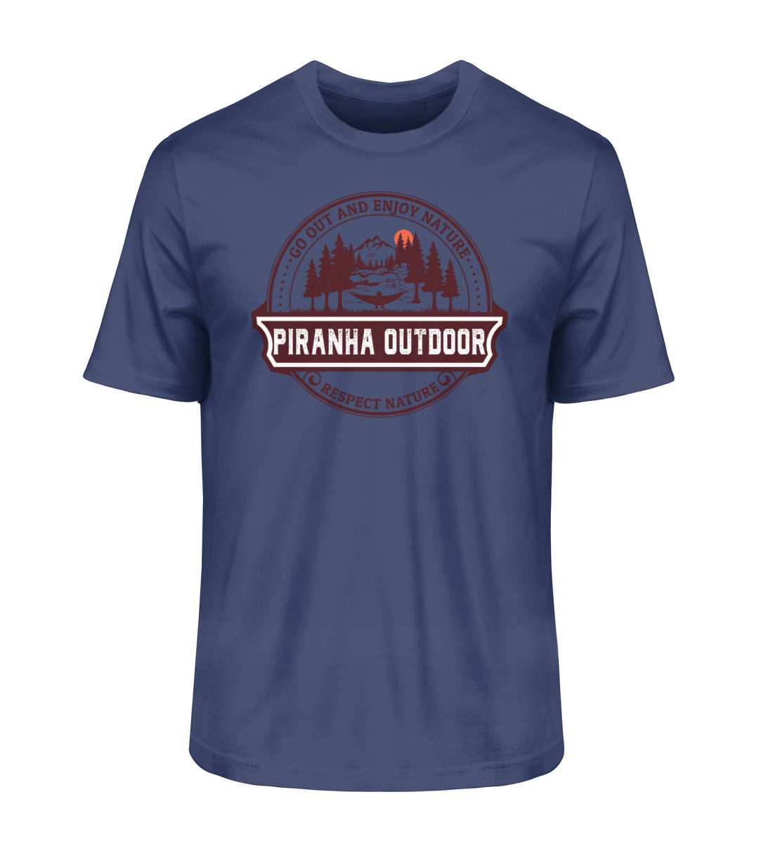 Piranha Outdoor Wald Harmonie - Herren Premium Bio T-Shirt in Farbe French Navy