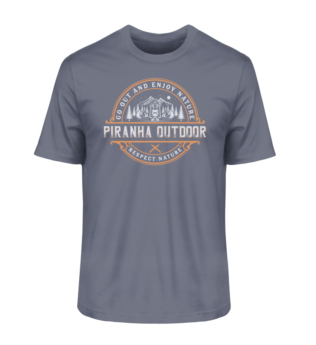 Piranha Outdoor Wildnis Entdecken - Herren Premium Bio T-Shirt in Farbe Dark Heather Blue
