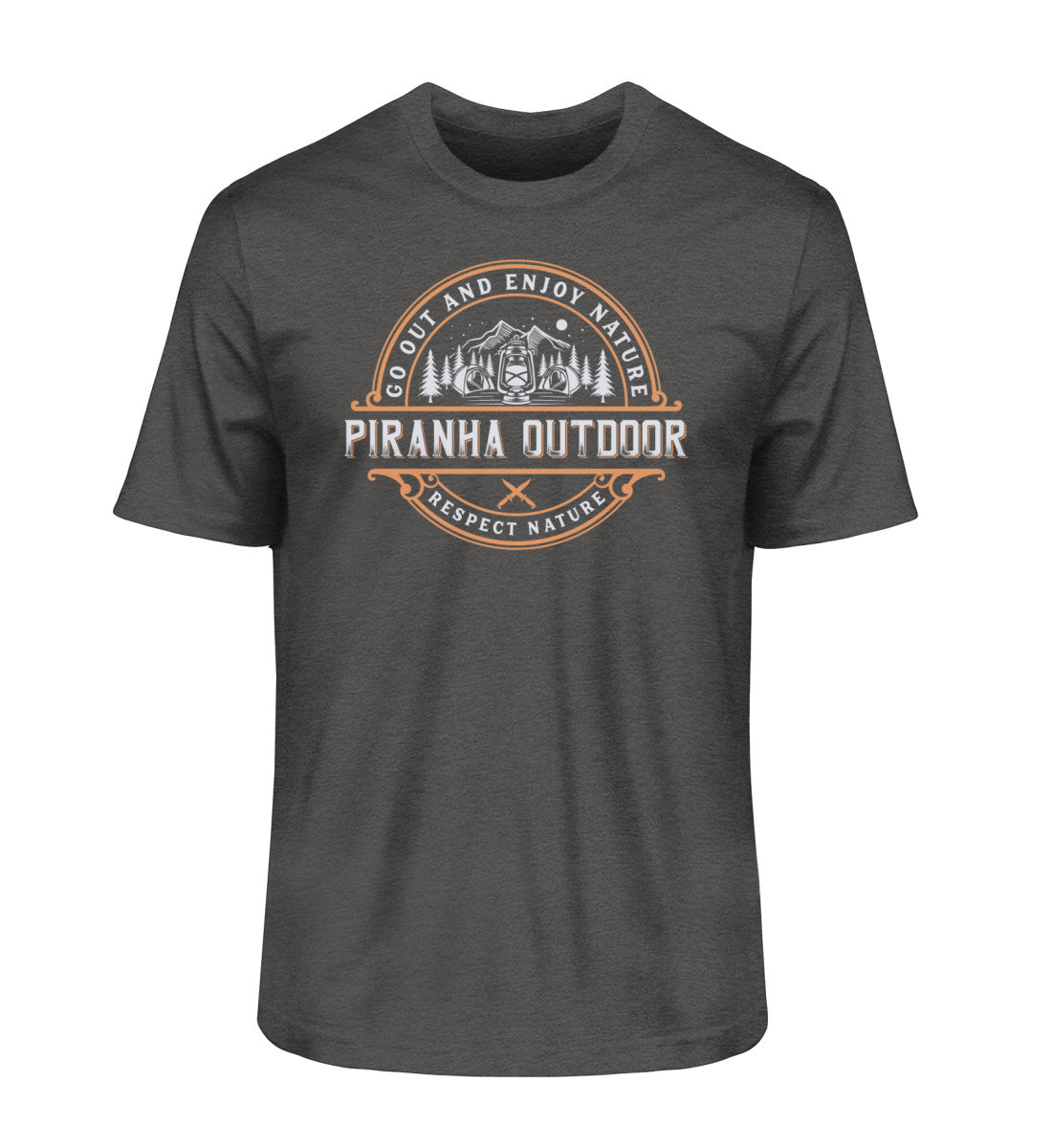 Piranha Outdoor Wildnis Entdecken - Herren Premium Bio T-Shirt in Farbe Dark Heather Grey