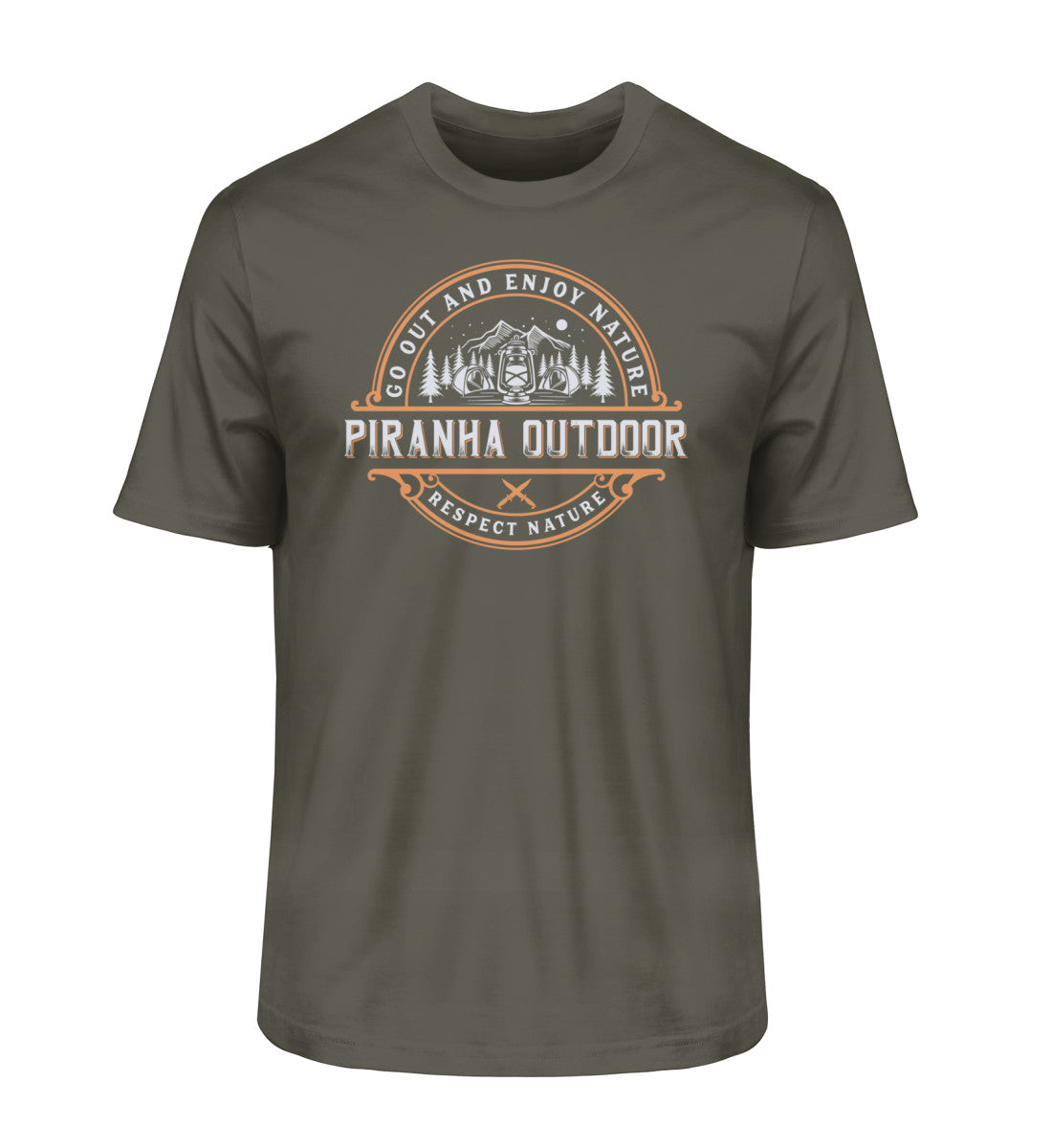 Piranha Outdoor Wildnis Entdecken - Herren Premium Bio T-Shirt in Farbe Khaki
