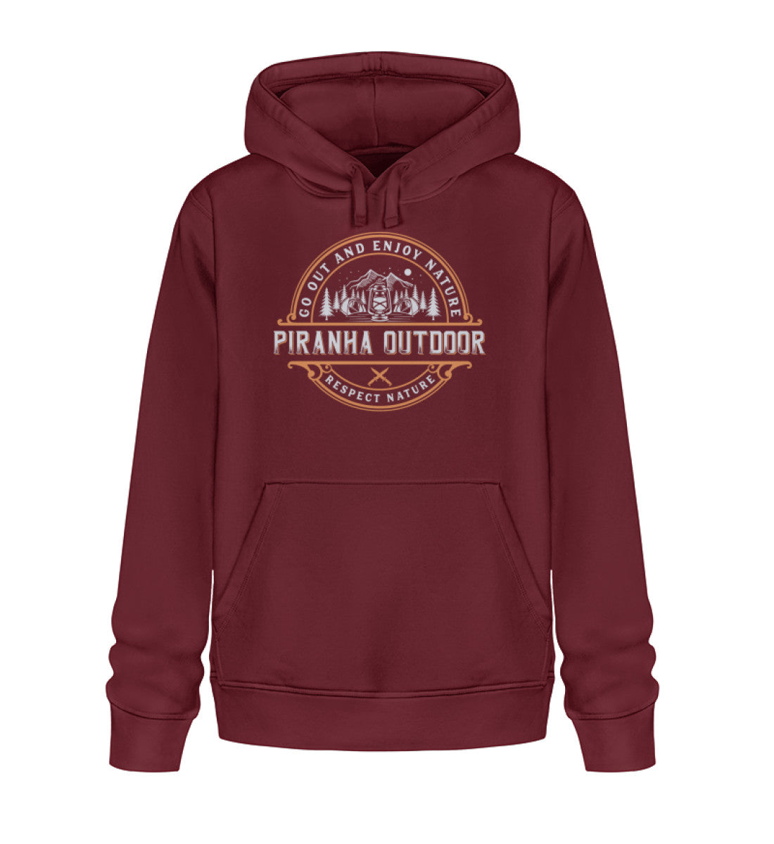 Piranha Outdoor Wildnis Entdecken - Unisex Bio Hoodie in Farbe Burgundy