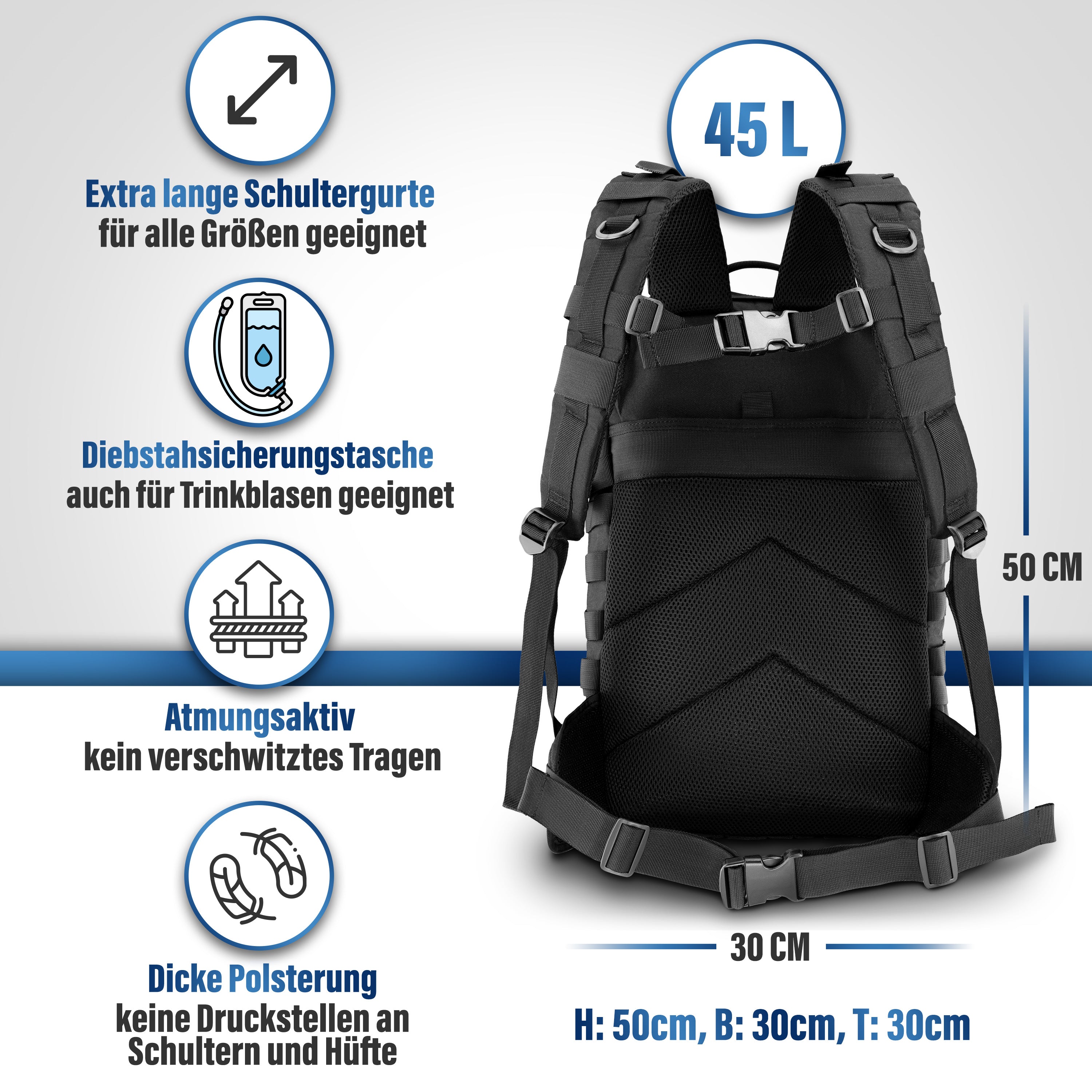 Outdoor Großer Wander Rucksack military mit 45L Kapazität PIRANHA