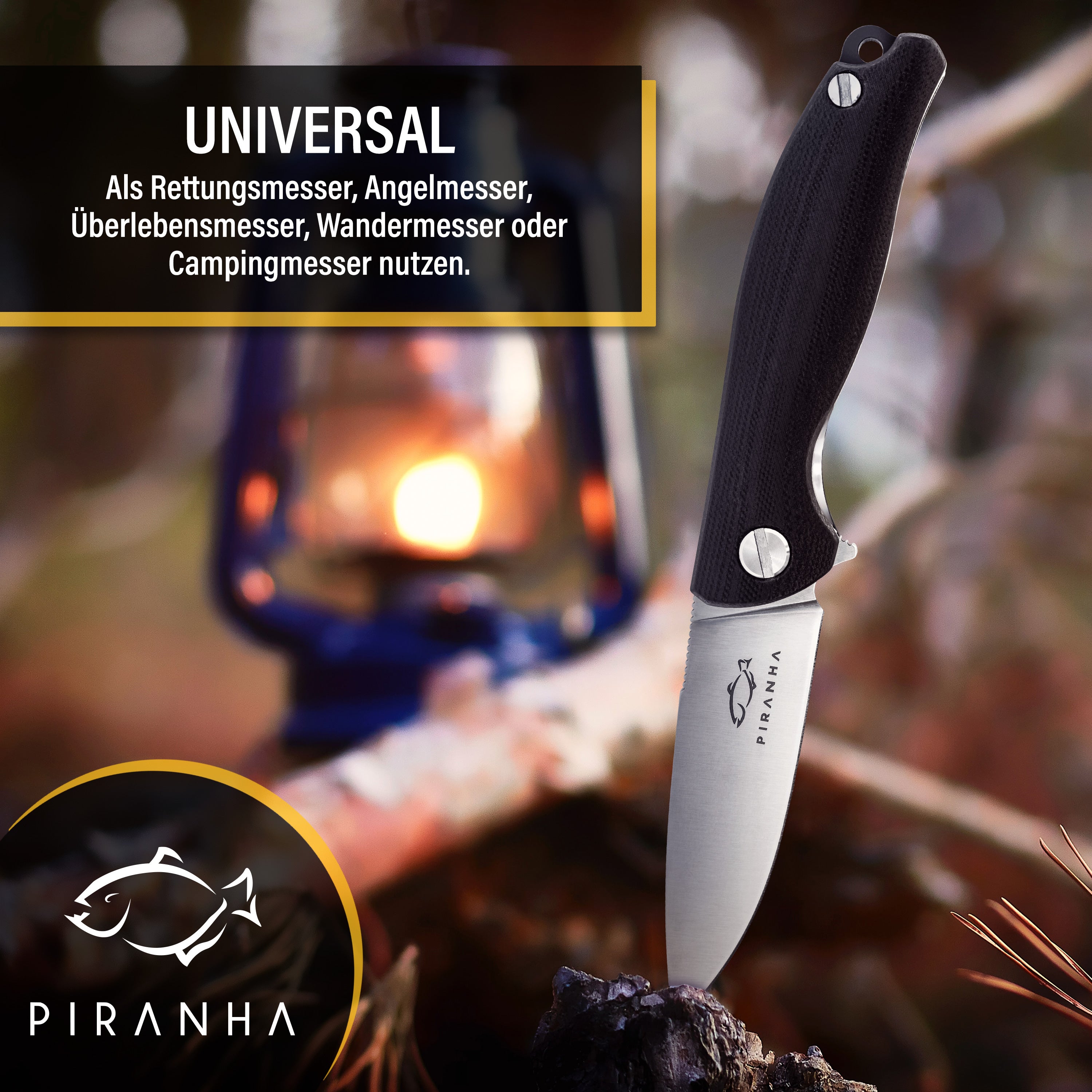 Bushcraft Messer Outdoor – D2 Stahl Klappmesser – Camping Survival Knife – G10 Griff - Silber