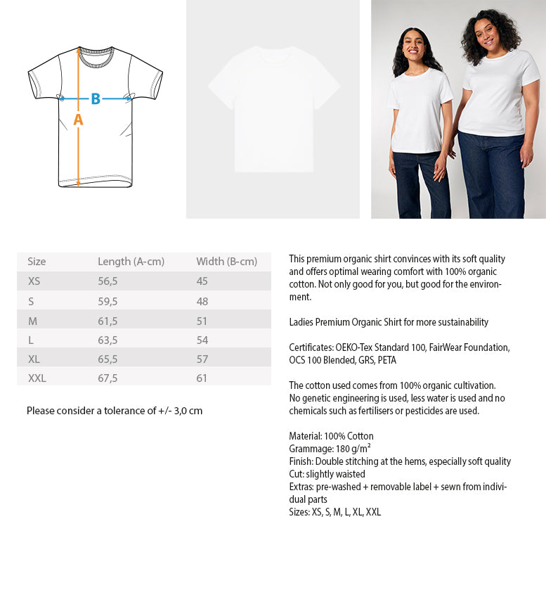 Größentabelle Piranha Outdoor Erlebe Natur - Damen Premium Bio T-Shirt