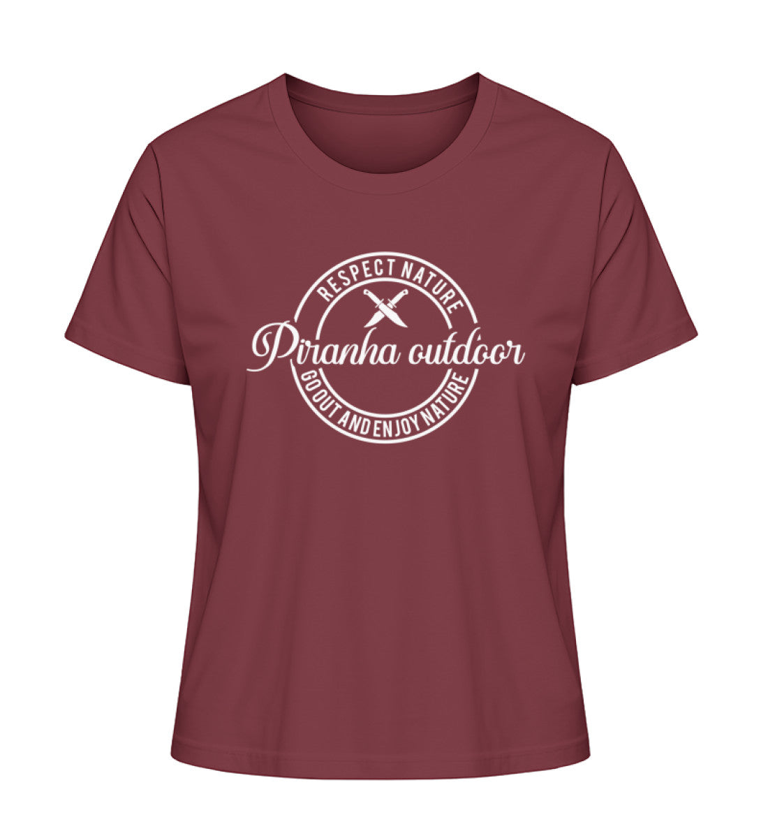 Piranha Outdoor Abenteuer Pur - Damen Premium Bio T-Shirt in Farbe Burgundy