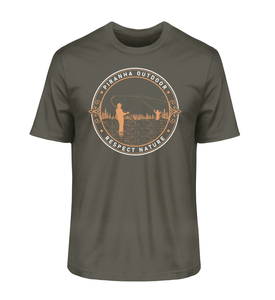 Piranha Outdoor Angler Leidenschaft - Herren Premium Bio T-Shirt in Farbe Khaki