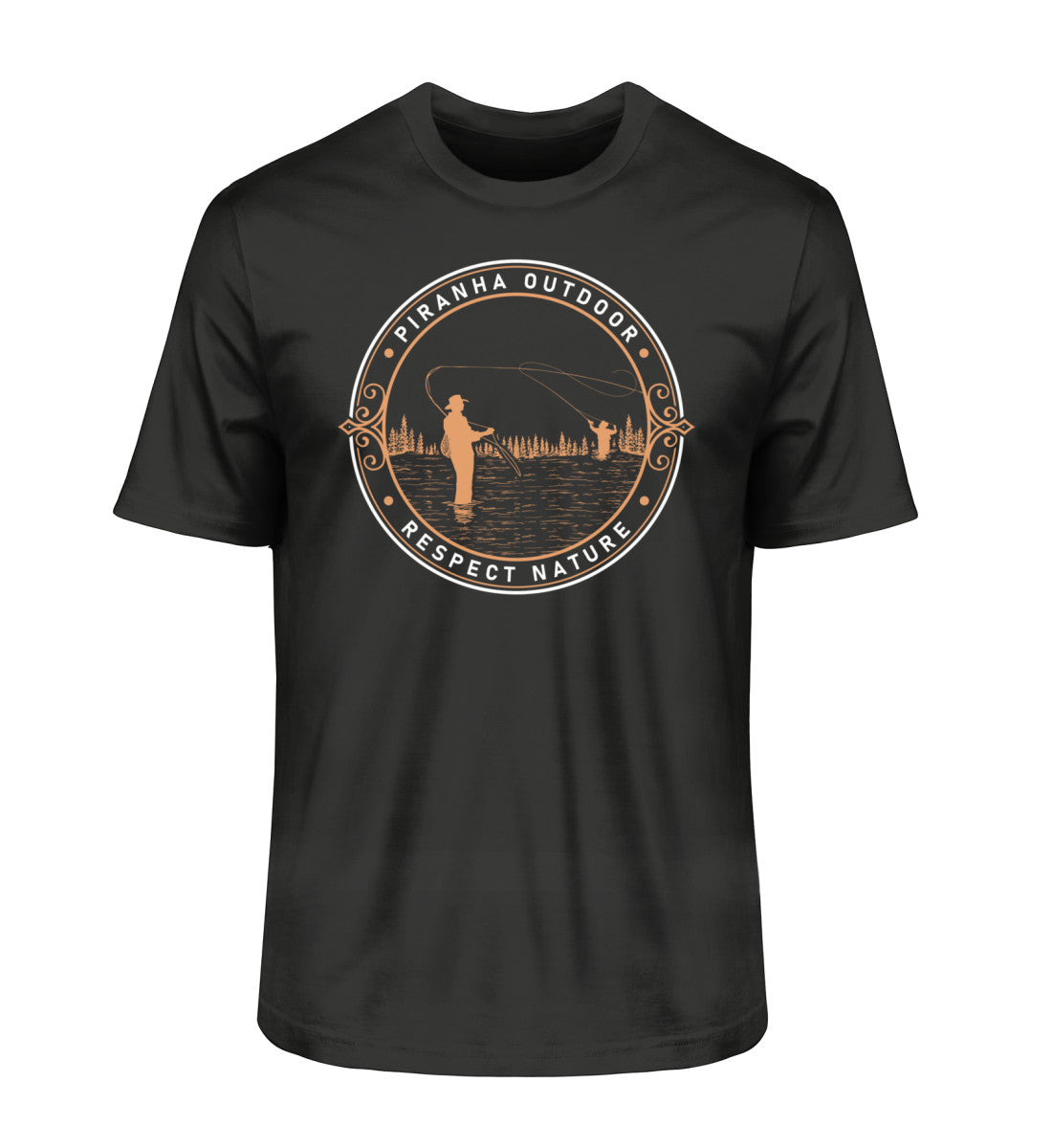 Piranha Outdoor Angler Leidenschaft - Herren Premium Bio T-Shirt in Farbe Schwarz