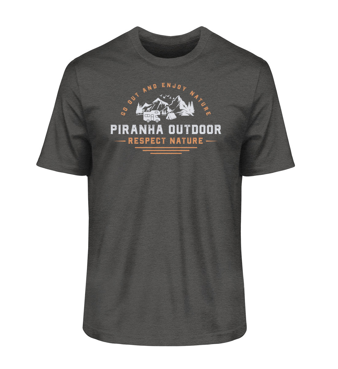 Piranha Outdoor Camper Leben - Herren Premium Bio T-Shirt in Farbe Dark Heather Grey