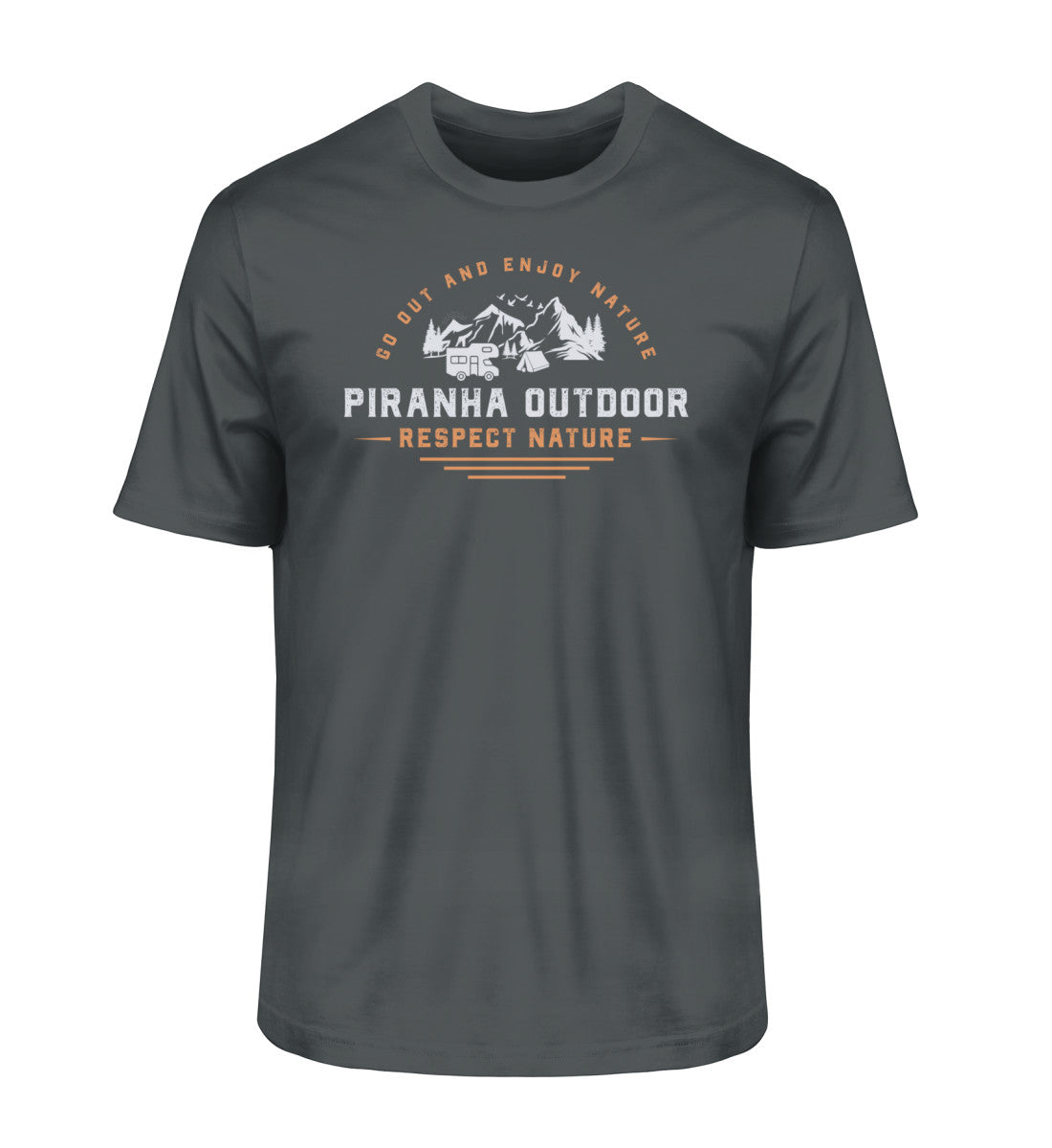 Piranha Outdoor Camper Leben - Herren Premium Bio T-Shirt in Farbe India Ink Grey