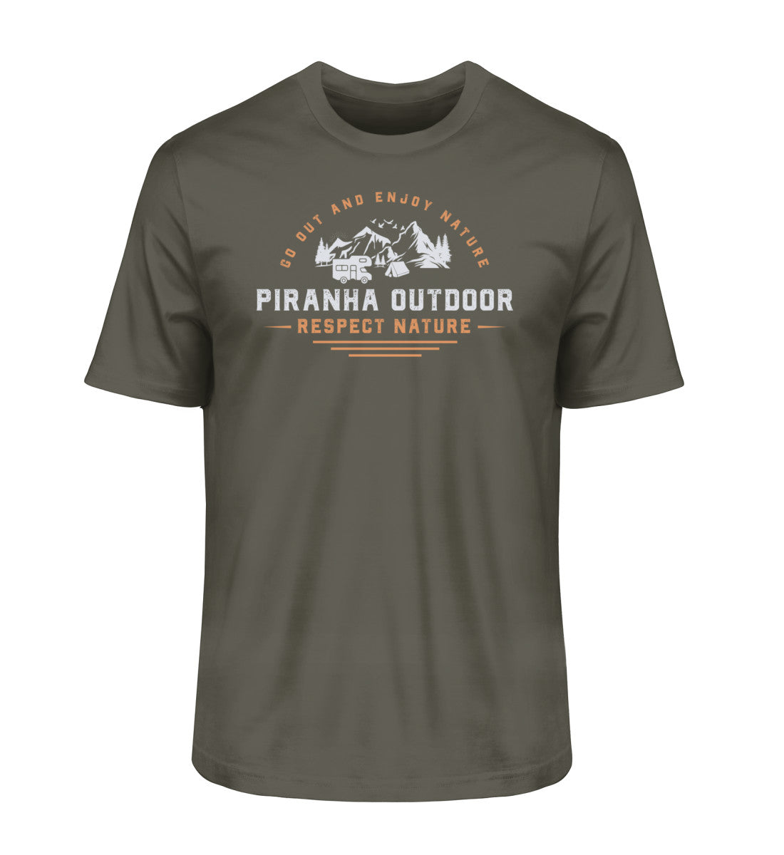 Piranha Outdoor Camper Leben - Herren Premium Bio T-Shirt in Farbe Khaki