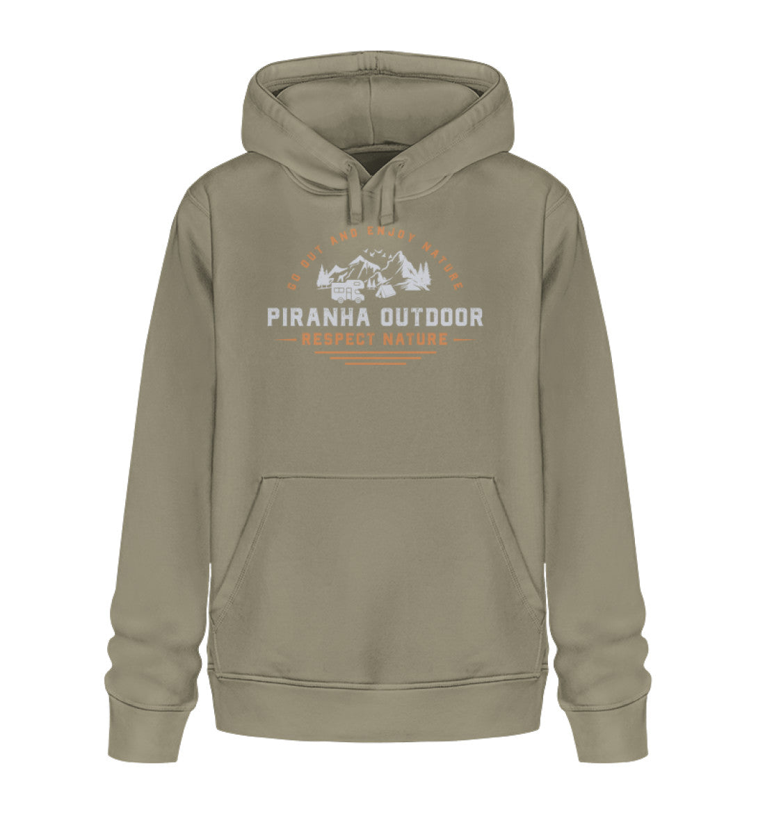 Piranha Outdoor Camper Leben - Unisex Bio Hoodie in Farbe Khaki