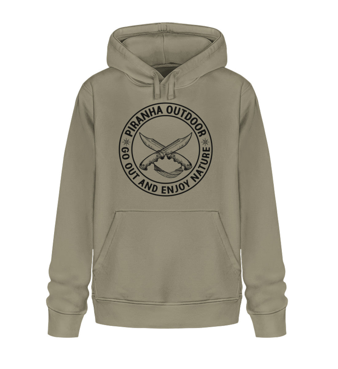 Piranha Outdoor Freiheit Entdecken - Unisex Bio Hoodie in Farbe Khaki