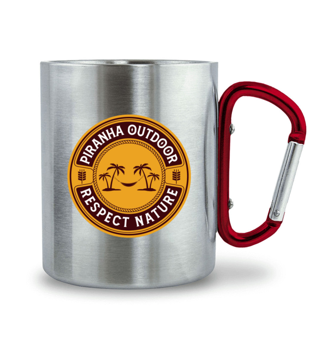 Piranha Outdoor Magische Tropen - Edelstahltasse mit Karabinergriff Griff rechts