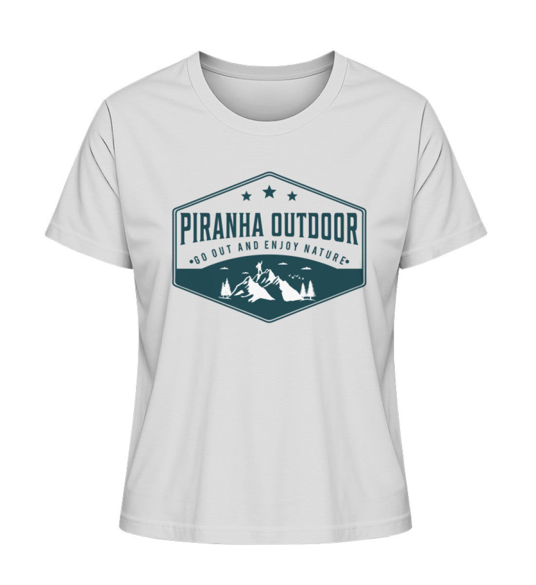 Piranha Outdoor Natur Ruhe - Damen Premium Bio T-Shirt in Farbe Heather Grey