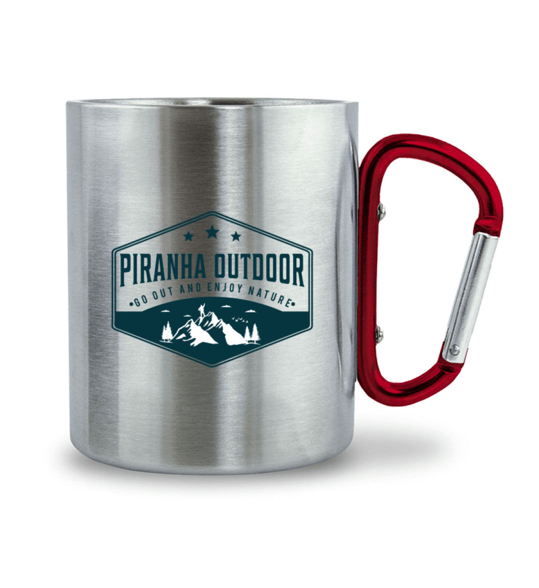 Piranha Outdoor Natur Ruhe - Edelstahltasse mit Karabinergriff Griff rechts