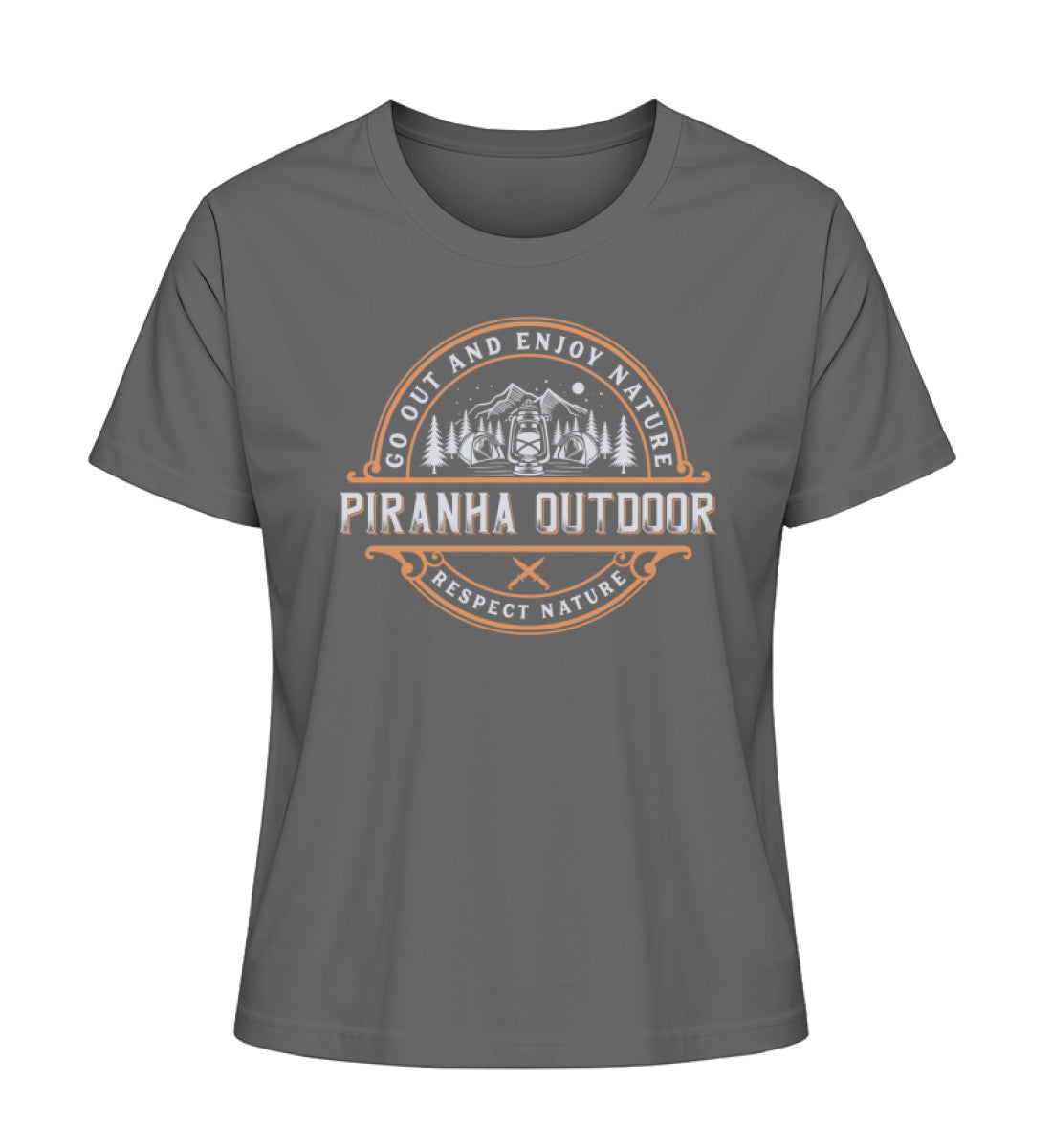 Piranha Outdoor Wildnis Entdecken - Damen Premium Bio T-Shirt in Farbe Anthracite