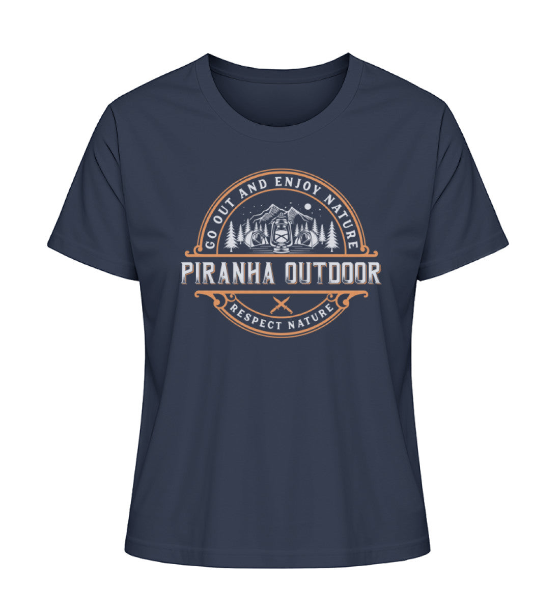 Piranha Outdoor Wildnis Entdecken - Damen Premium Bio T-Shirt in Farbe French Navy
